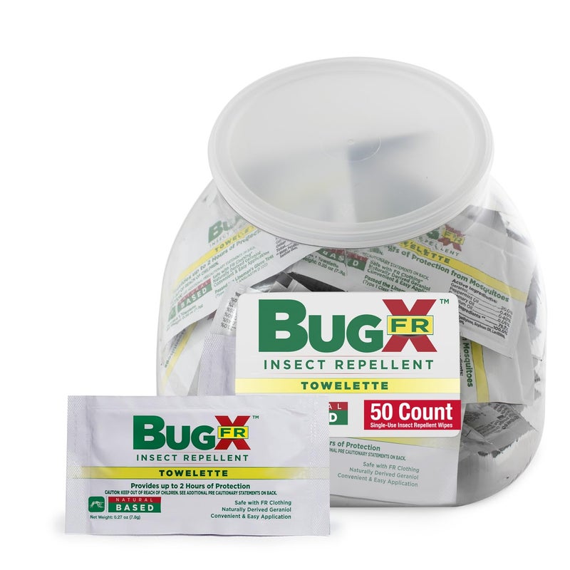 coretex Bug X FR DEET-Free Insect Repellent Wipes - Fishbowl Pack of 50 Single-Use, Naturally Derived Geranium Oil Bug Wipes - Protects Against Mosquitoes - Travel Size Mosquito Repellent Towelettes - Image 1